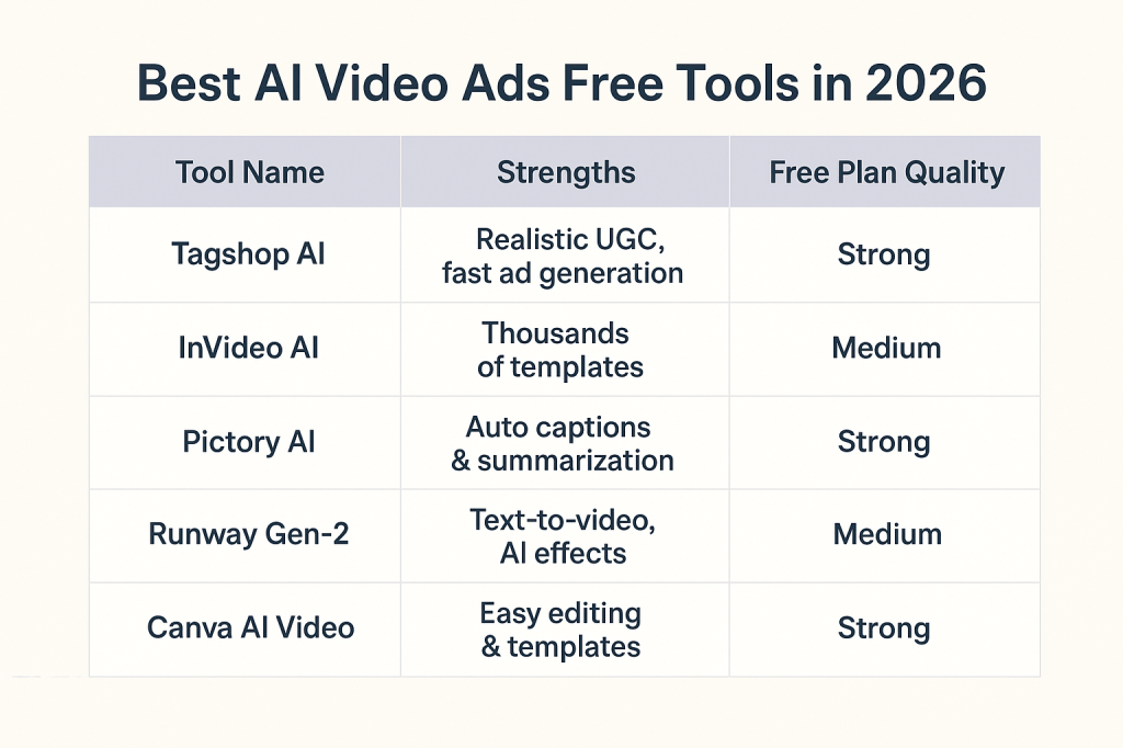 ai video ads free tools comparison table